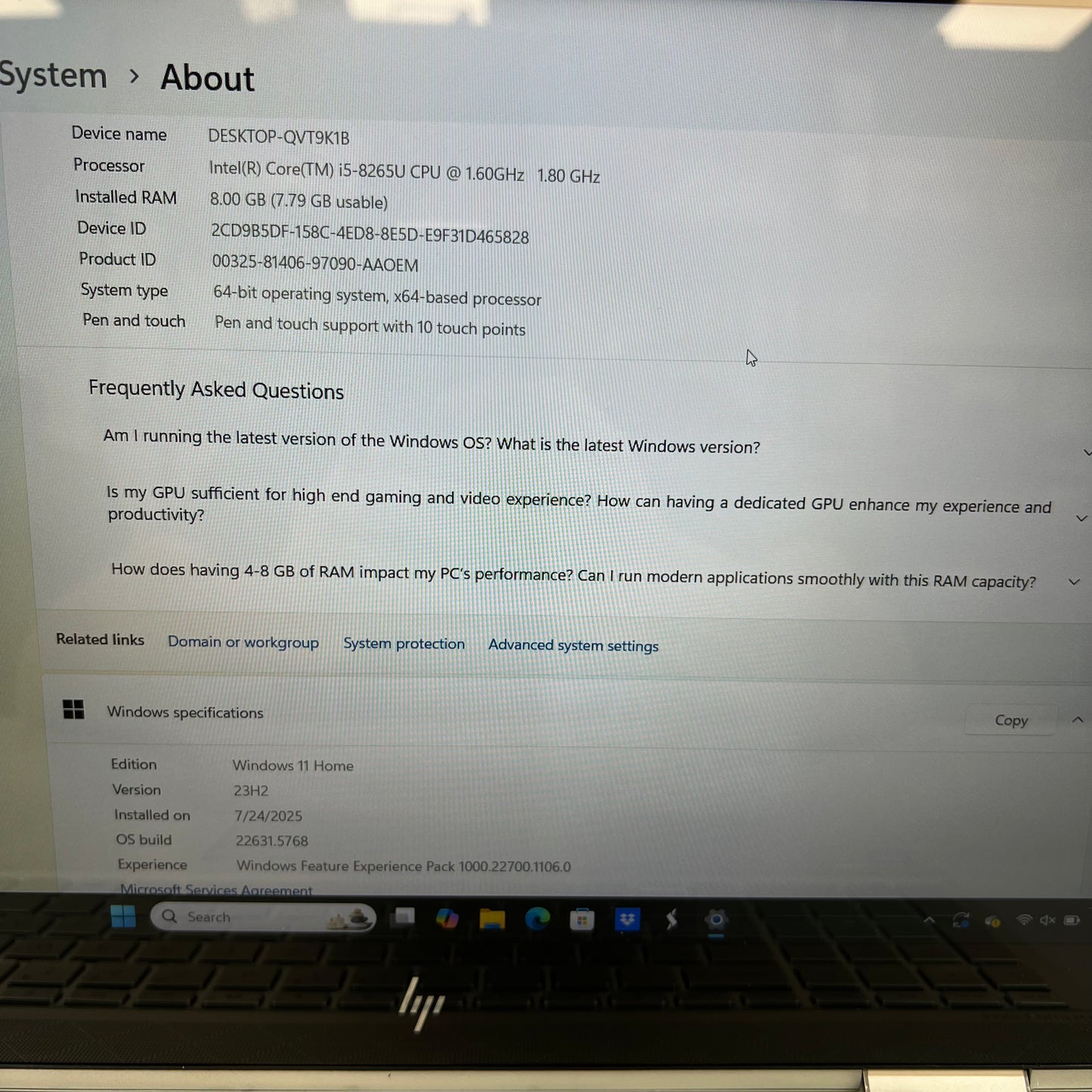 HP Envy x360 15-DW0083WM 15.6" i5-10500H 1.6GHz 8GB RAM 256GB SSD