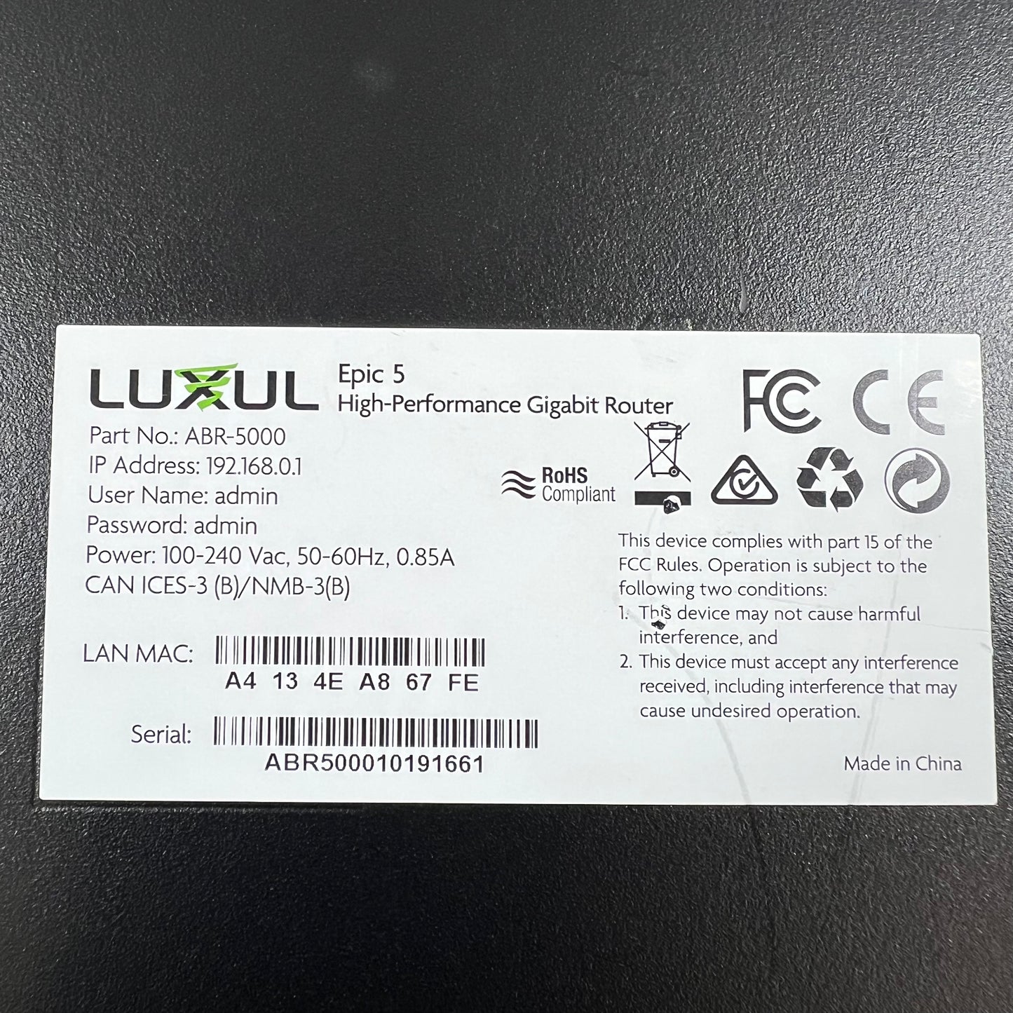 Luxul Epic 5 Wireless Access Point ABR-5000