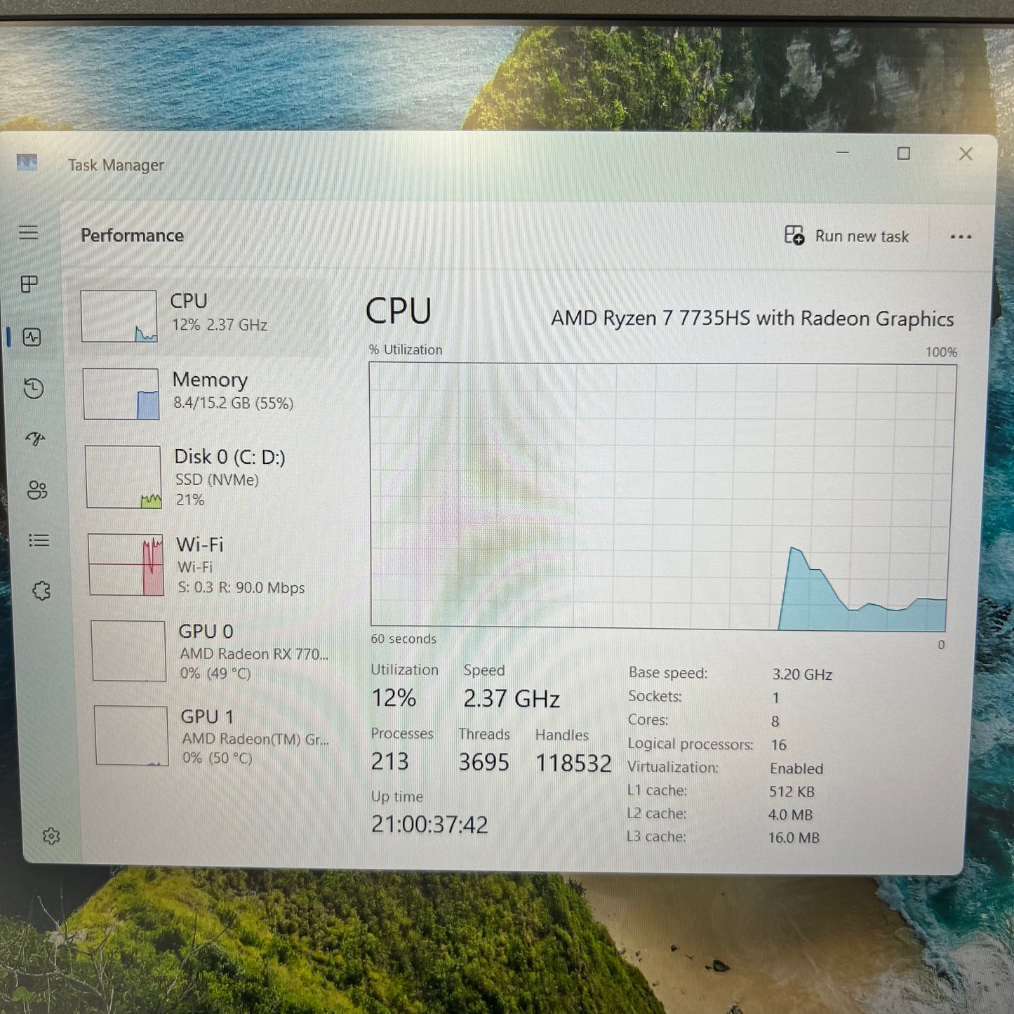 Asus TUF A16 16" Ryzen 7 7735HS 3.2GHz 16GB RAM 512GB SSD Radeon RX 7700S