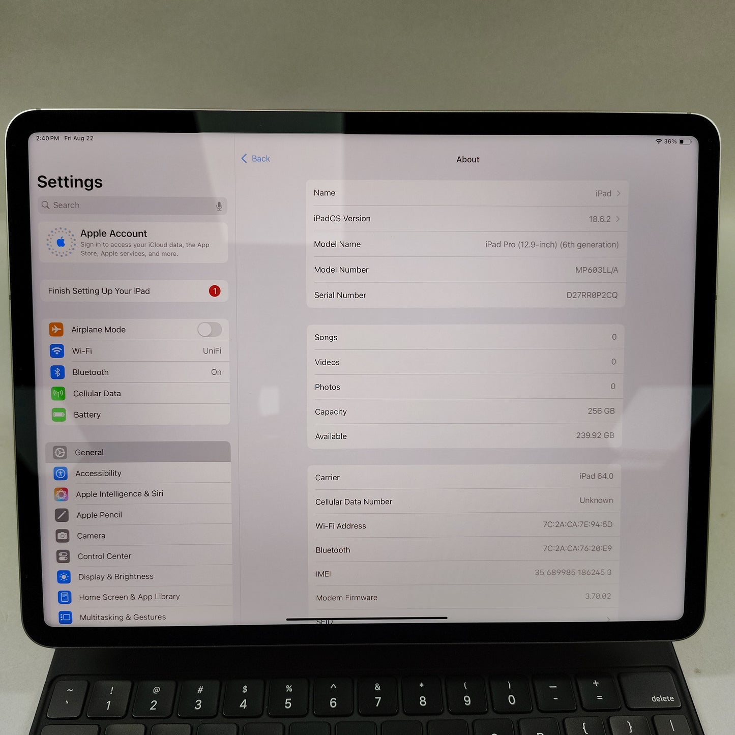 WiFi Only Apple iPad Pro 12.9" 6th Gen 256GB Space Gray MP603LL/A