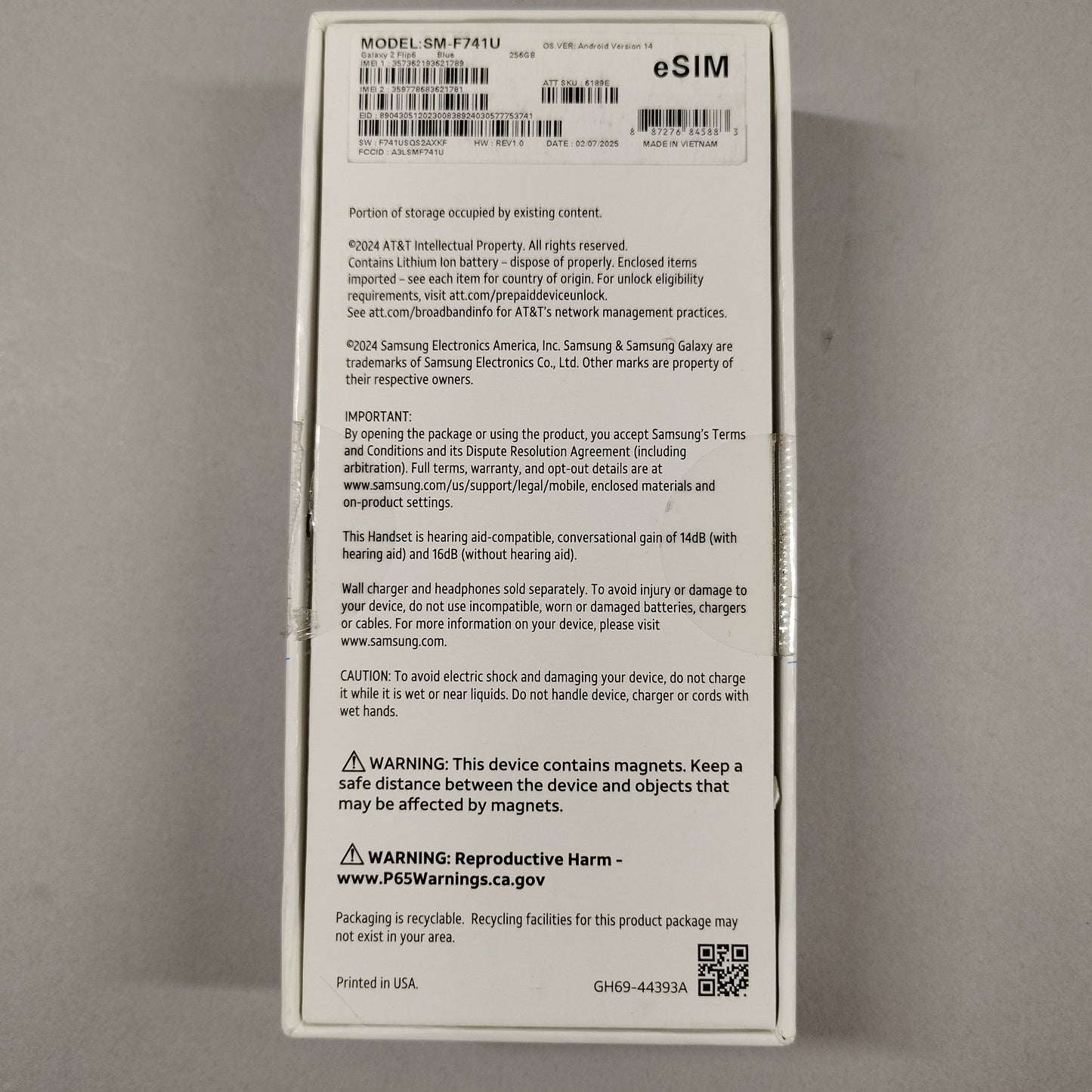AT&T Samsung Galaxy Z Flip6 12GB RAM 256GB SM-F741U1 Aura Blue