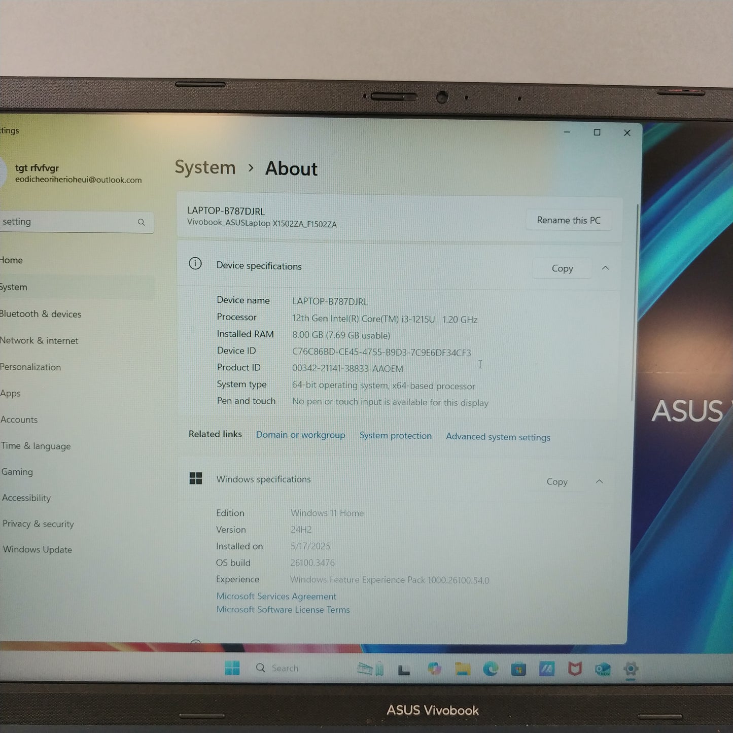 ASUS Vivobook f1502z 15.6" i3-1215U 1.2GHz 8GB RAM 256GB SSD