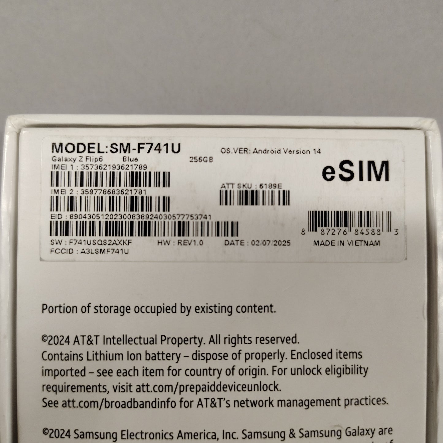 AT&T Samsung Galaxy Z Flip6 12GB RAM 256GB SM-F741U1 Aura Blue
