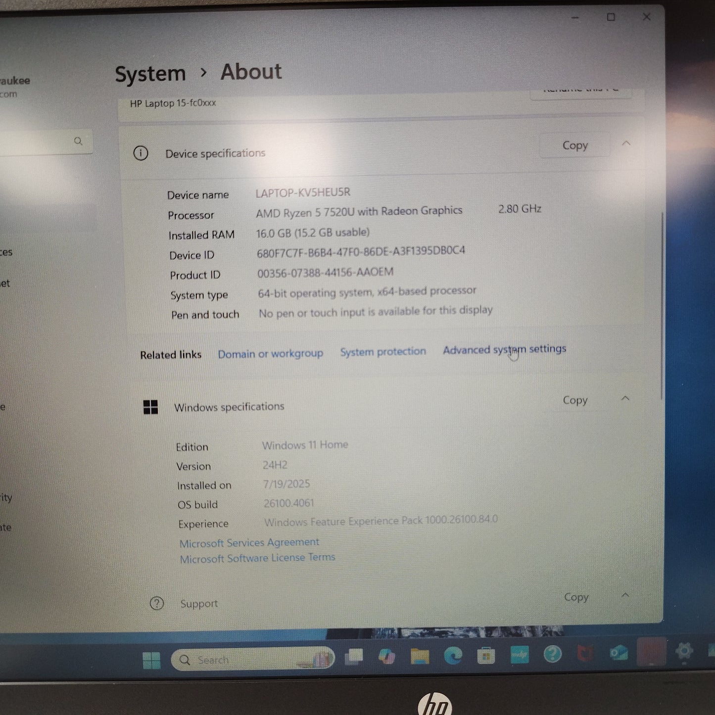HP Ryzen 5 7520u 2.8GHz 16GB RAM 238GB SSD Radeon Graphics