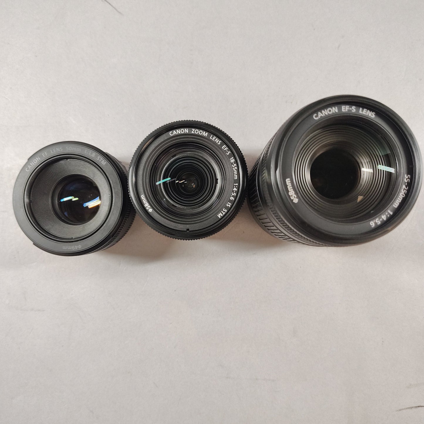 Canon EF-S 18-55mm f4-5.6, 55-200mm f4-5.6, 50mm f1.8