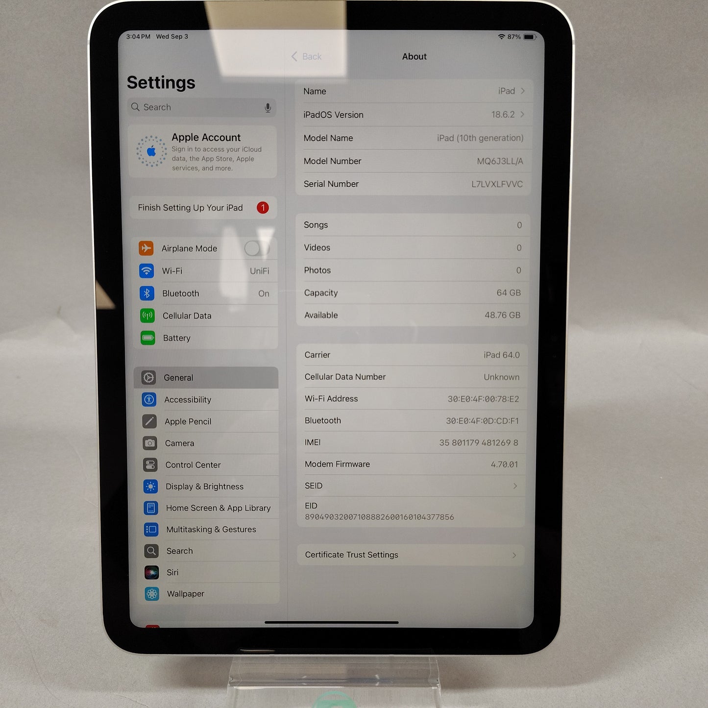 Unlocked Apple iPad 10th Gen 64GB Silver MQ6J3LL/A