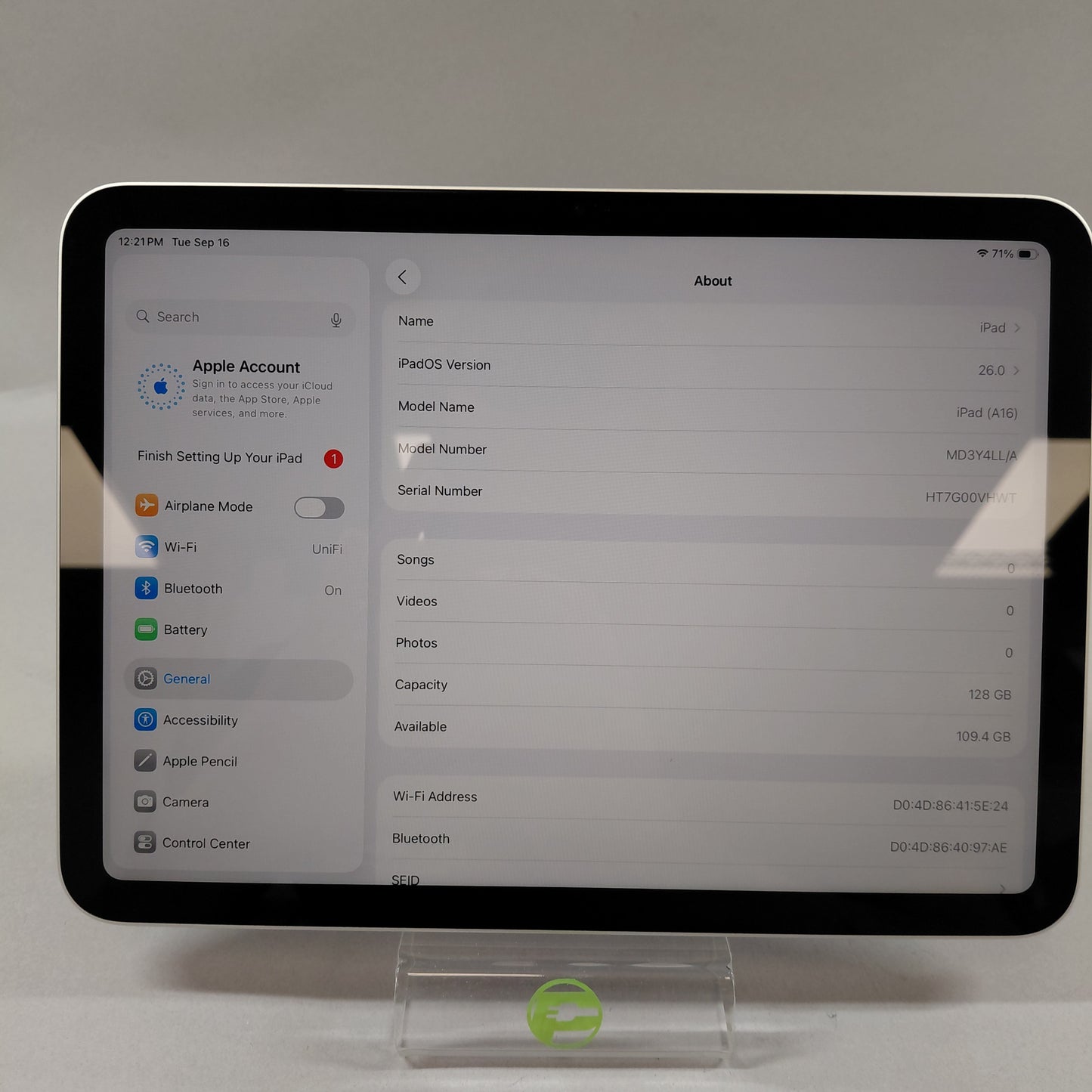 WiFi Only Apple iPad 11" (A16) 128GB 18.7 Silver MD3Y4LL/A