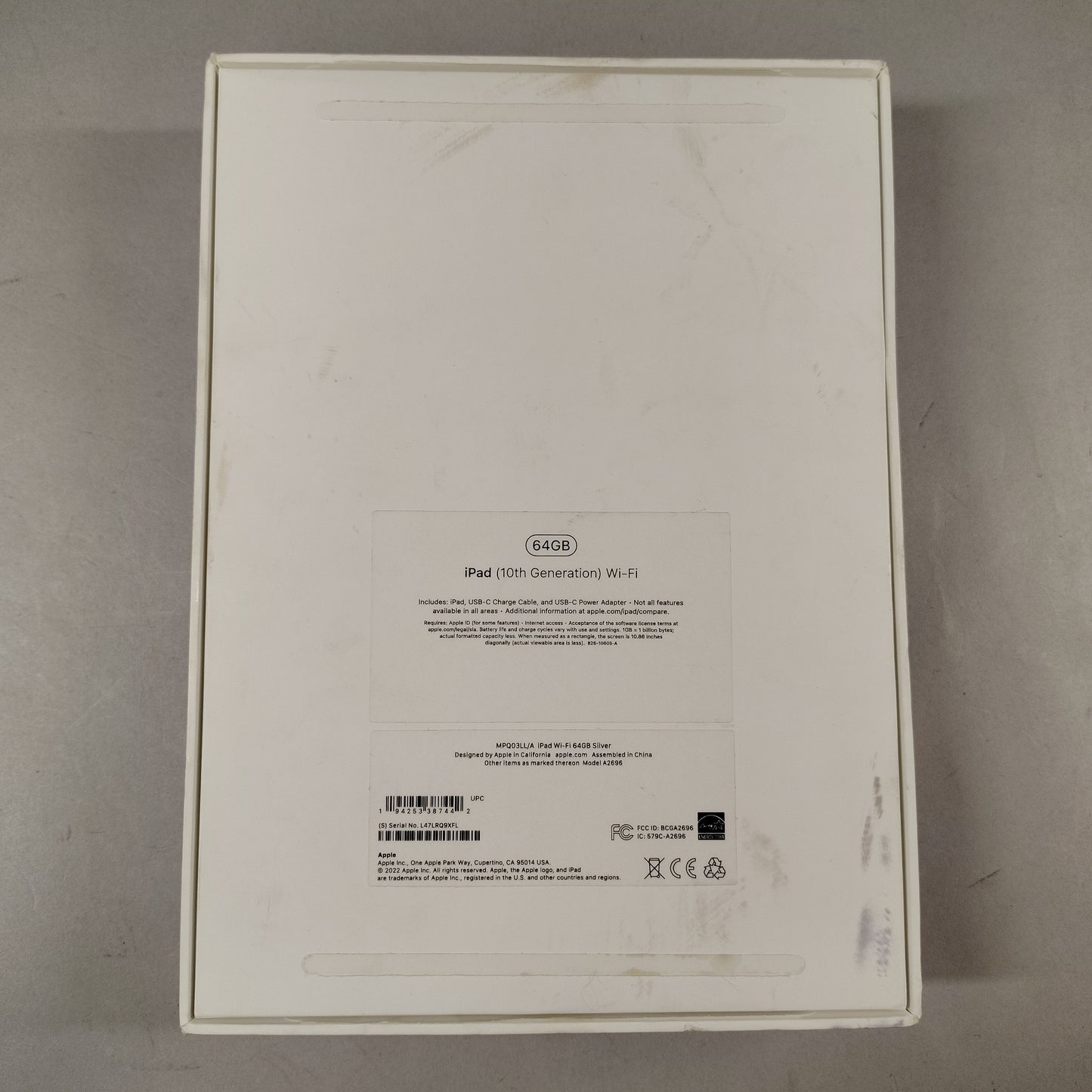 WiFi Only Apple iPad 10th Gen 64GB 18.6 SILVER MPQ03LL/A