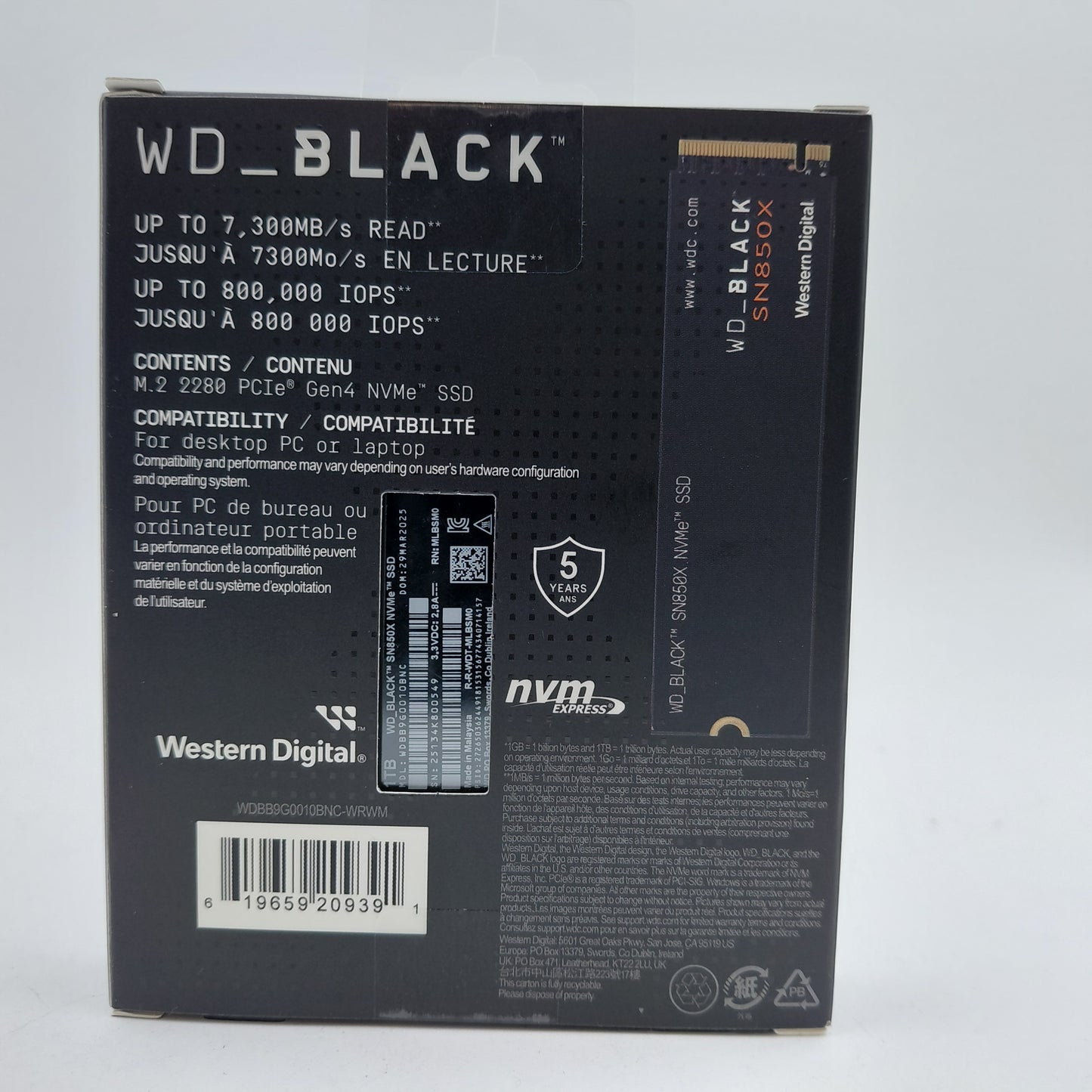 New Western Digital 2.5" Black SN850X 1TB eSATA III 6Gbps SSD