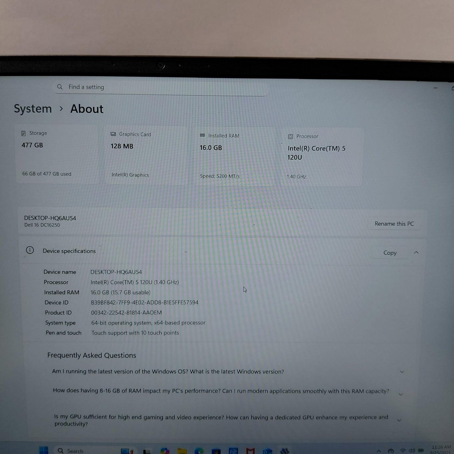 Dell 16 DC16250 15.6" i5-1245U 1.4GHz 16GB RAM 500GB SSD