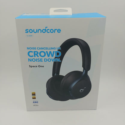 New Soundcore by Anker Space One Wireless Wireless Over-Ear Bluetooth Headphones Black/Blue A3035