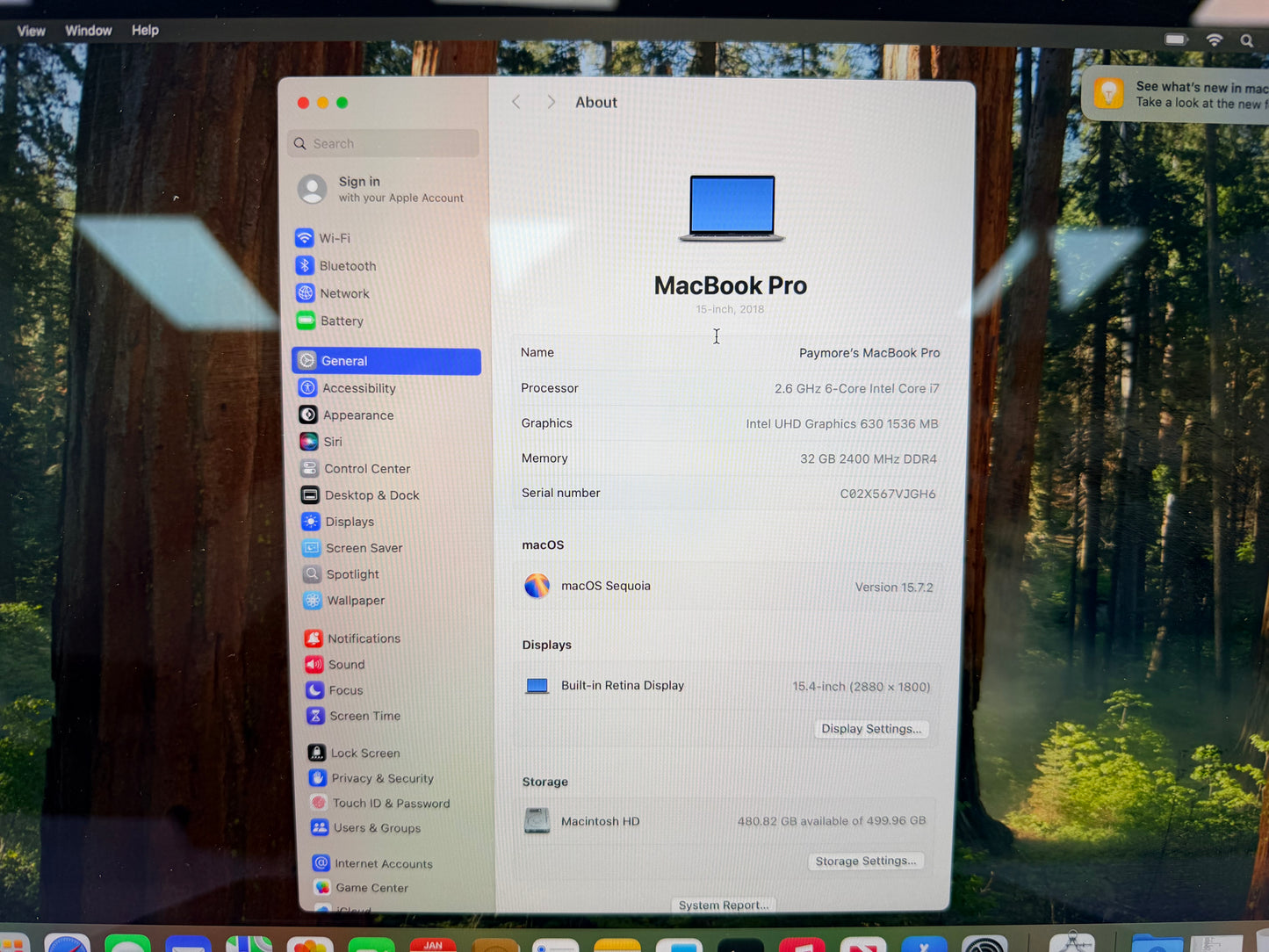 2018 Apple MacBook Pro 15" i7 2.6GHz 32GB RAM 512GB SSD Space Gray A1990