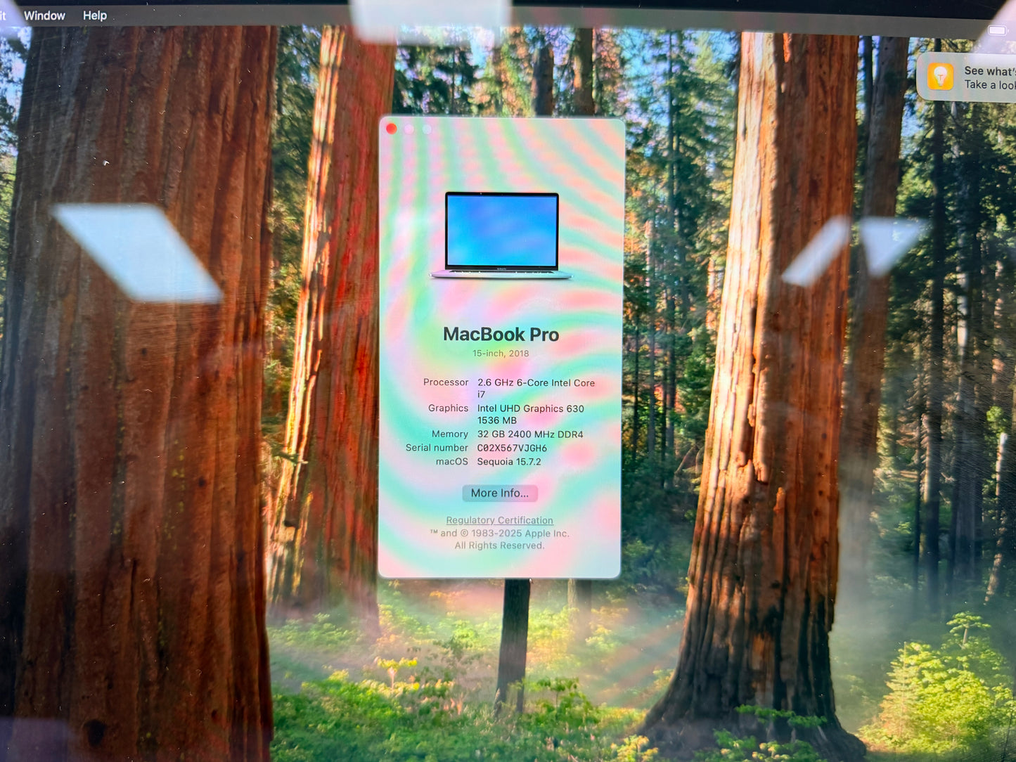 2018 Apple MacBook Pro 15" i7 2.6GHz 32GB RAM 512GB SSD Space Gray A1990