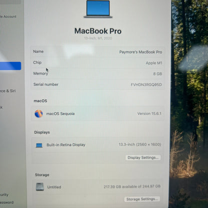 2020 Apple MacBook Pro 13.3" M1 3.2GHz 8GB RAM 256GB SSD Space Gray