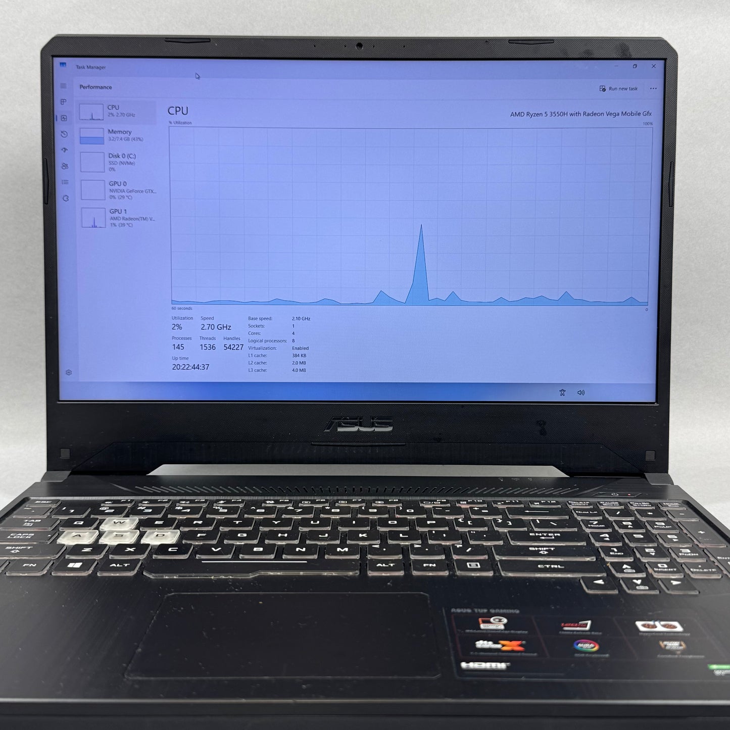 Asus FX505DT 15.6" Ryzen 5 3550H 2.1GHz 8GB RAM 256gb SSD GeForce GTX-1650