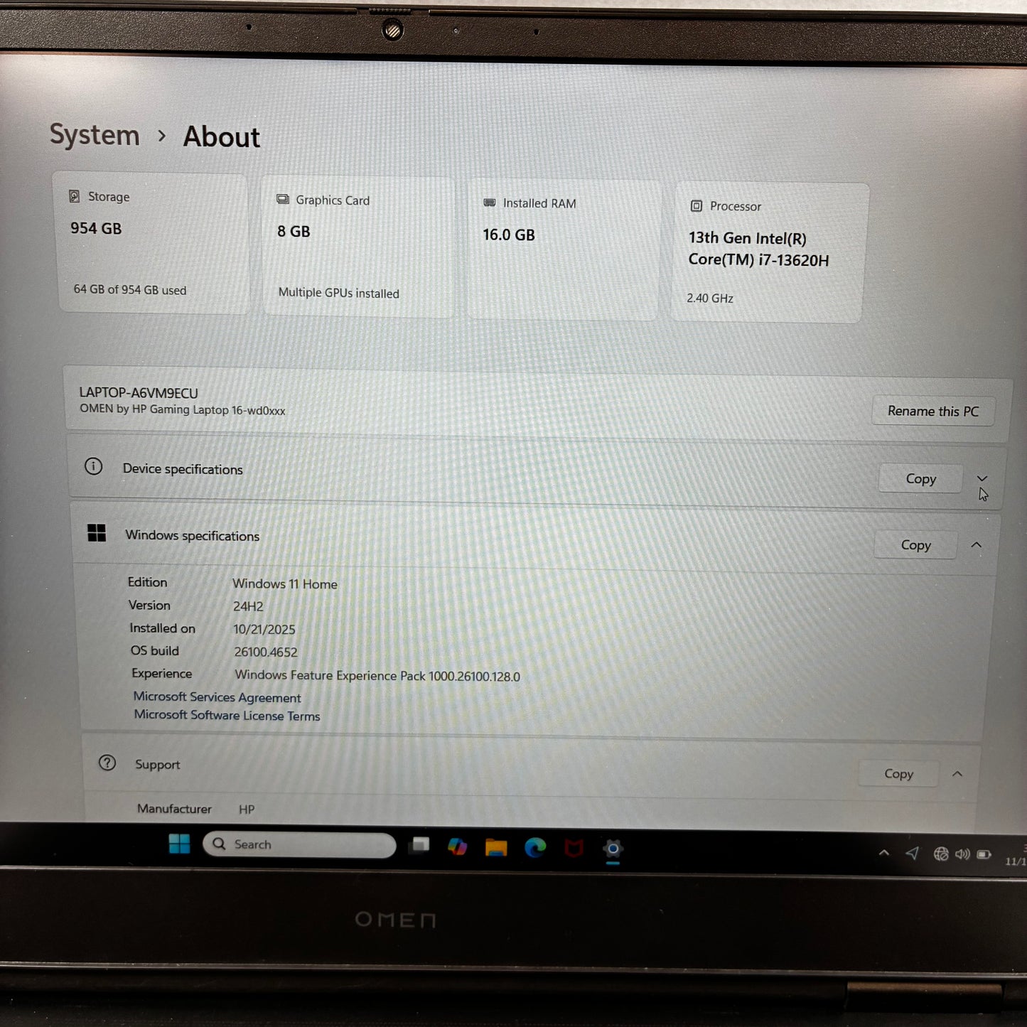 HP Omen  15-EG0067ST 16" i7-13620H 2.4GHz 16GB RAM 1TB SSD GeForce RTX 4050