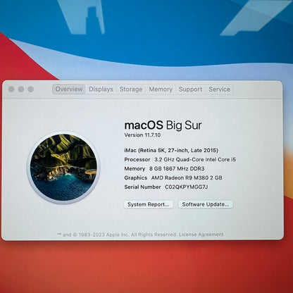 2015 Apple iMac 20" i5 3.2GHz 8GB RAM 1TB HDD Space Gray MK462LL/A