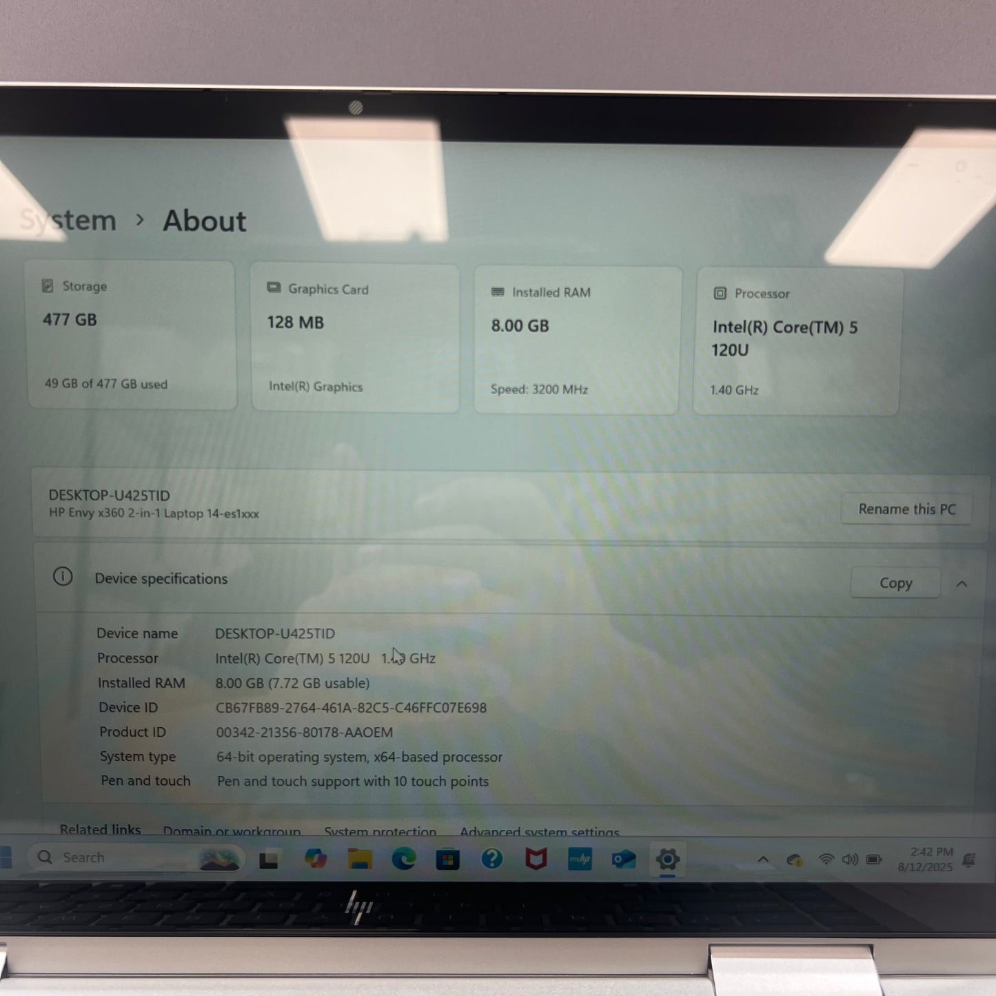 HP Envy x360 15M-ES1013DX 11.5" i5-120U 1.6GHz 8GB RAM 512GB SSD