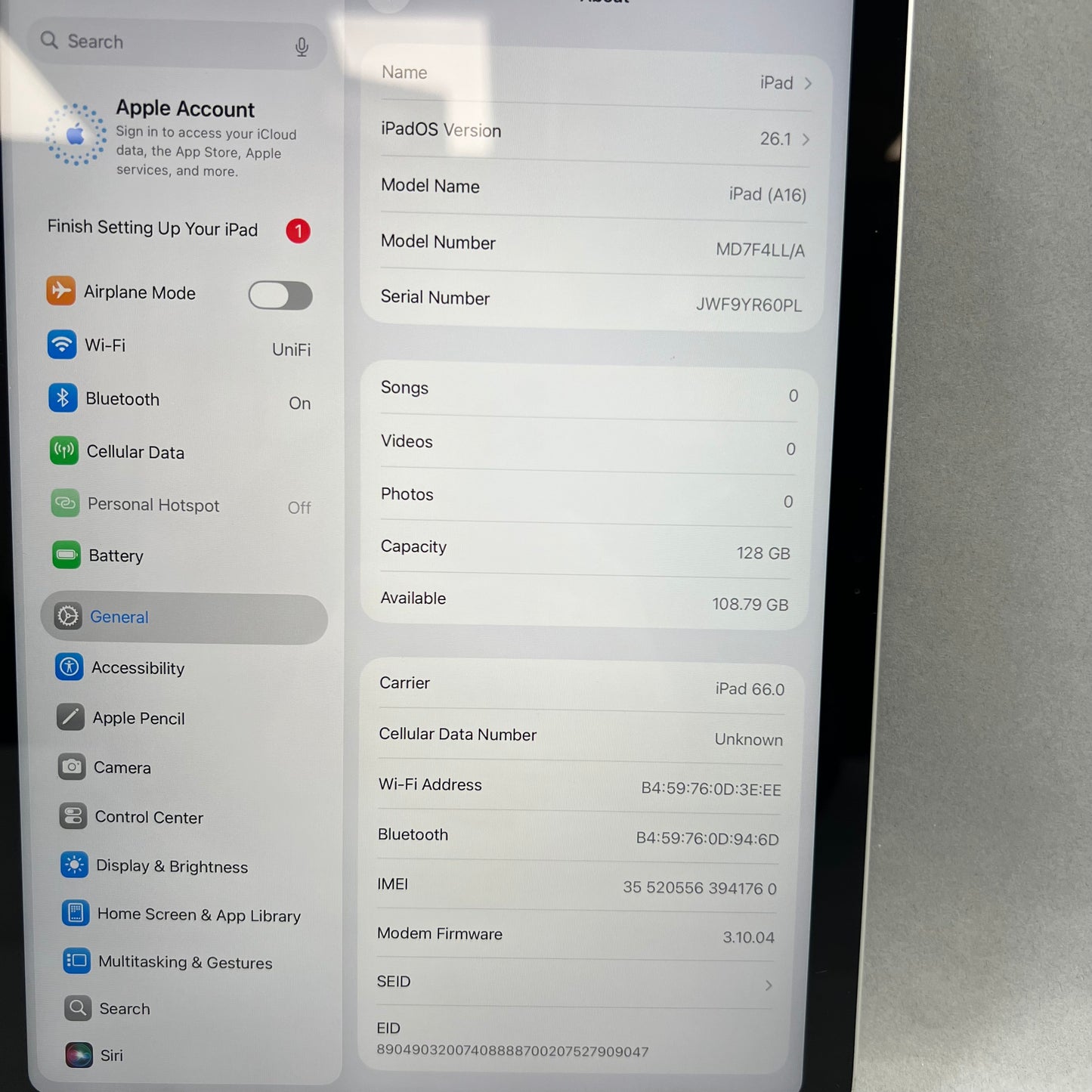 Unlocked Apple iPad 11" (A16) 128GB Silver MD7F4LL/A