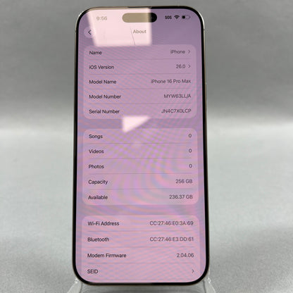 Flawless AT&T Apple iPhone 16 Pro Max 256GB Bad IMEI 353484620050277