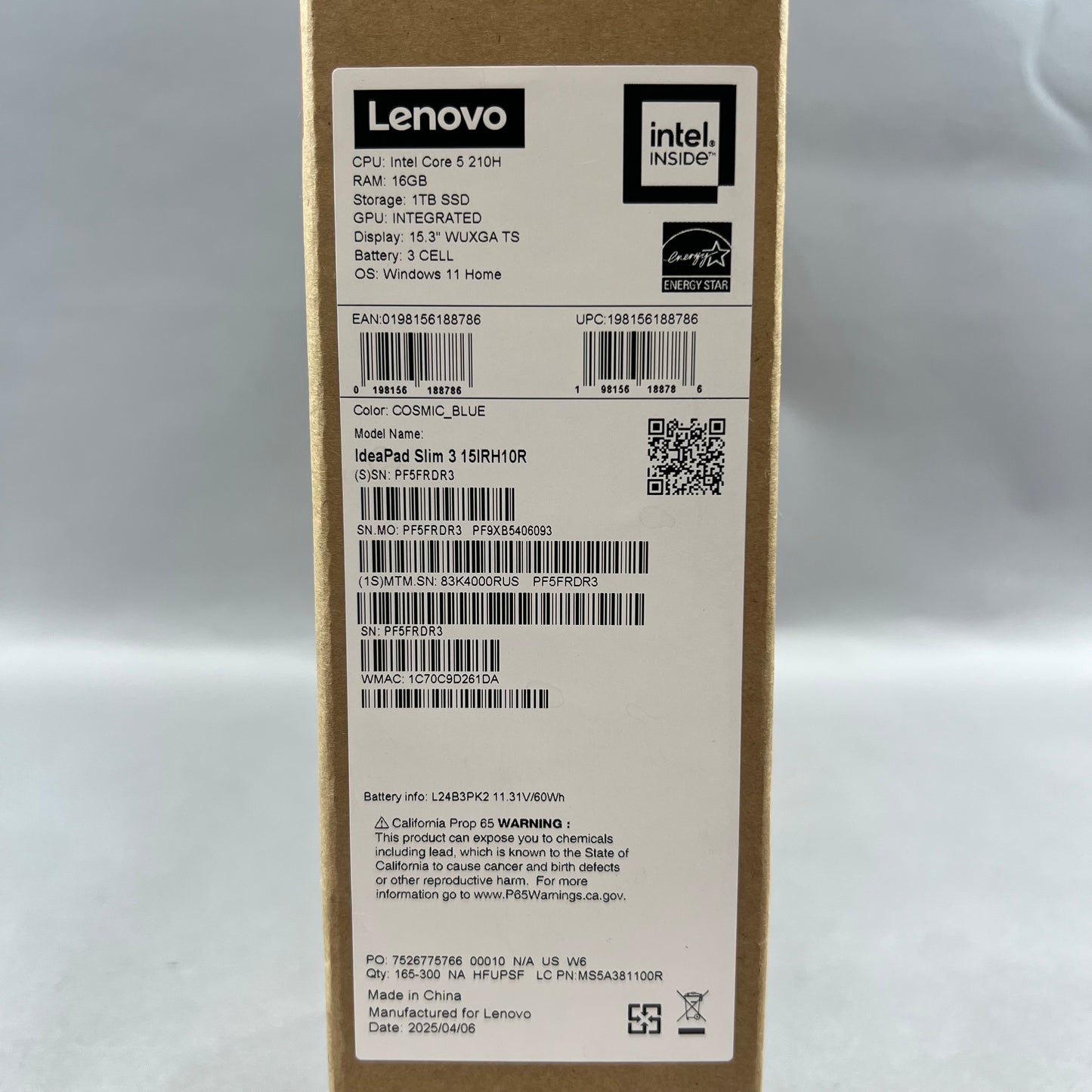Lenovo IdeaPad PF9XB5406093 16" Core 5 210H 2.2GHz 16GB RAM 1TB SSD