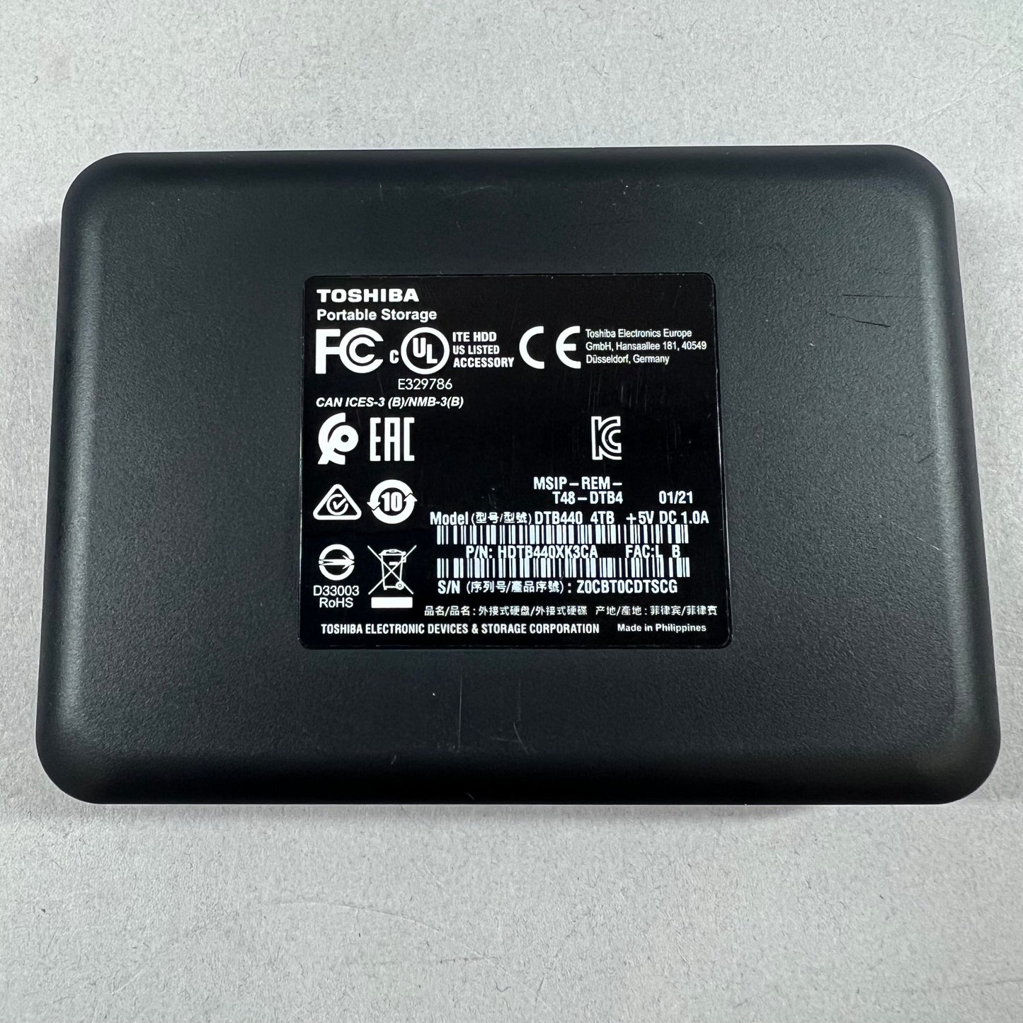 Toshiba Portable dtb440 4TB Micro USB-B to USB-A