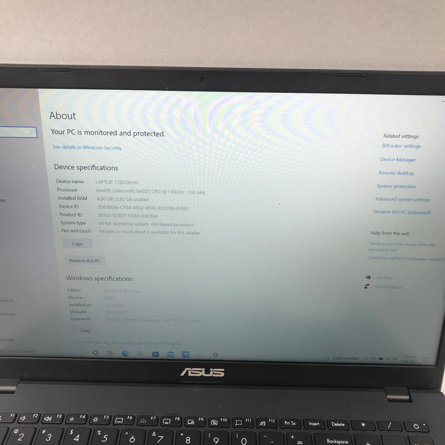 ASUS Vivobook L510MA-WB04 l510m 15" Celeron N4020 1.1GHz 4GB RAM 128GB SSD