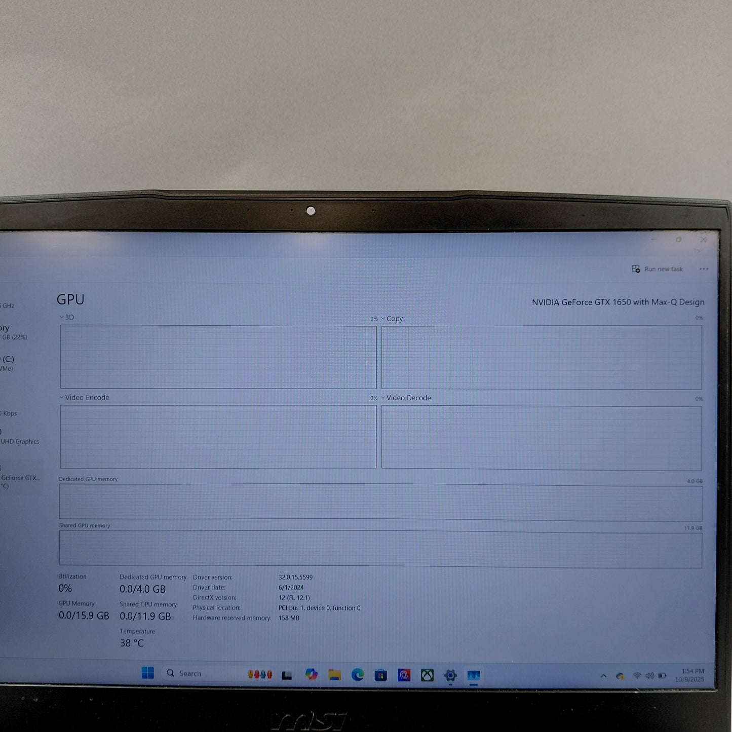 MSI Thin GF63 16" i5-11400U 2.7GHz 24GB RAM 256GB SSD GeForce GTX 1650