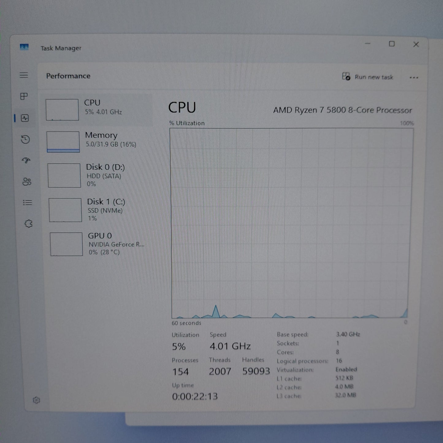 CyberPower iSeries Ryzen 7 5800 3.40GHz 32GB RAM 1TB HDD Nvidia GeForce RTX 3060
