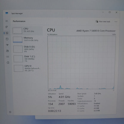 CyberPower iSeries Ryzen 7 5800 3.40GHz 32GB RAM 1TB HDD Nvidia GeForce RTX 3060