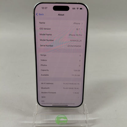 T-Mobile Apple iPhone 16 Pro 128GB Silver NYMA3LL/A