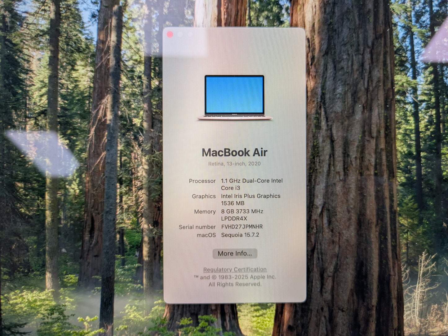 2020 Apple MacBook Air 13.3" i3 1.1GHz 8GB RAM 256GB SSD Gold A2179