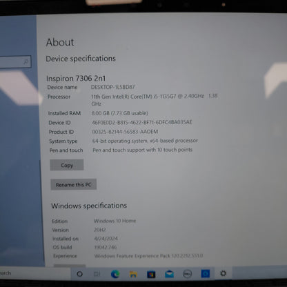 Dell Inspiron 7306 2N1 13.4" i5-1135G7 2.4GHz 8GB RAM 512GB SSD Intel Arc