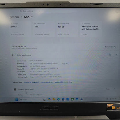 Asus TUF A15 16" Ryzen 5 5600H 3.3GHz 16GB RAM 500GB SSD GeForce RTX 3050 Ti