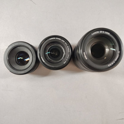 Canon EF-S 18-55mm f4-5.6, 55-200mm f4-5.6, 50mm f1.8