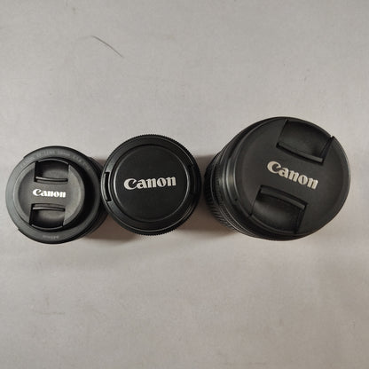 Canon EF-S 18-55mm f4-5.6, 55-200mm f4-5.6, 50mm f1.8