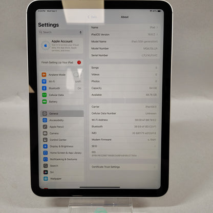 Unlocked Apple iPad 10th Gen 64GB Silver MQ6J3LL/A