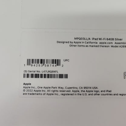 WiFi Only Apple iPad 10th Gen 64GB 18.6 SILVER MPQ03LL/A