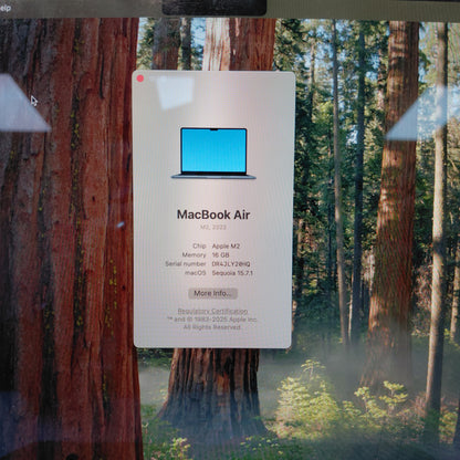 2022 Apple MacBook Air 13.6" M2 8C GPU 3.5GHz 16GB RAM 250GB SSD A2681