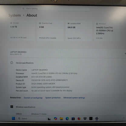 Acer Nitro 5 AN515-55-53AG 16" i5-10300H 64GB RAM 1TB SSD GeForce GTX 1650