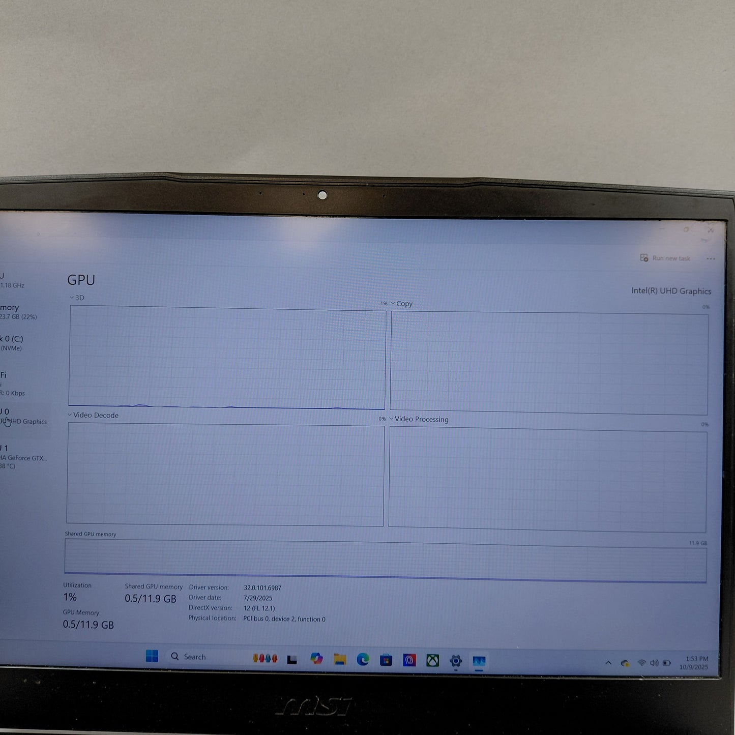 MSI Thin GF63 16" i5-11400U 2.7GHz 24GB RAM 256GB SSD GeForce GTX 1650