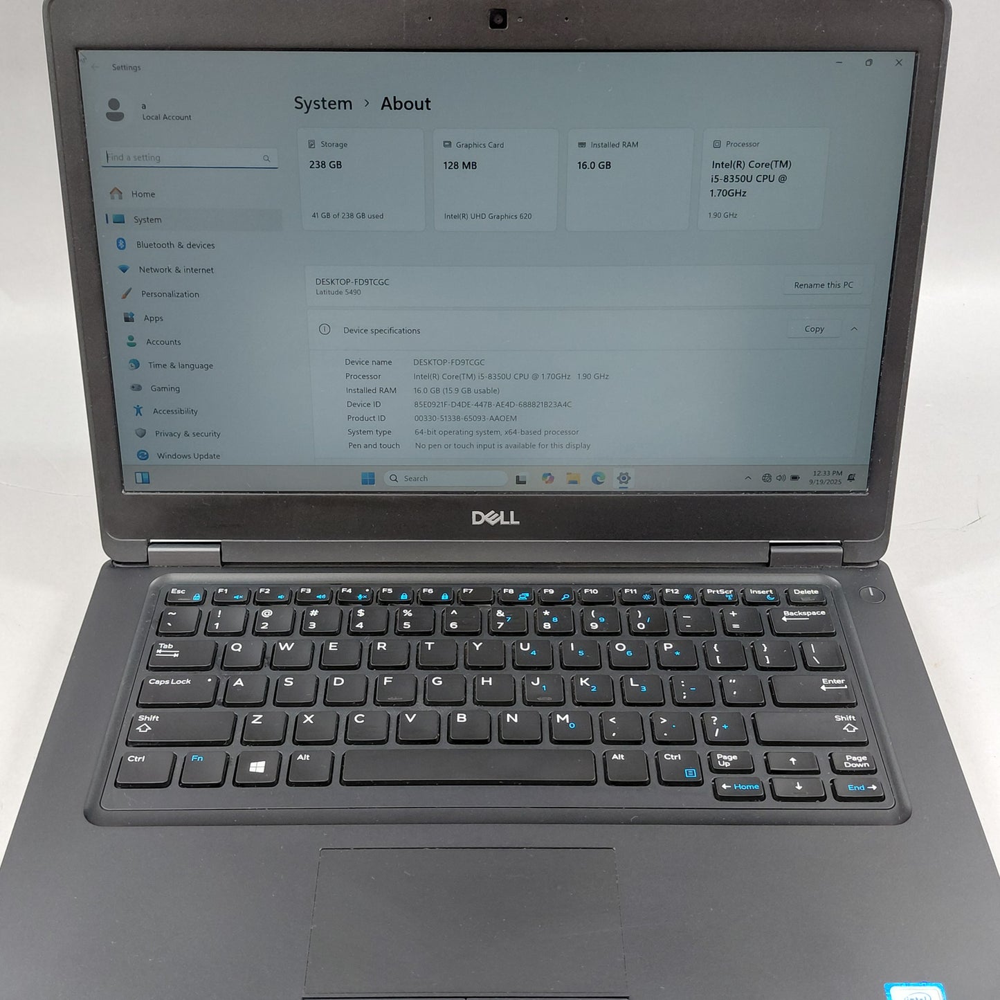 Dell Latitude 5490 13.4" i5-8350U 1.7GHz 16GB RAM 250GB SSD