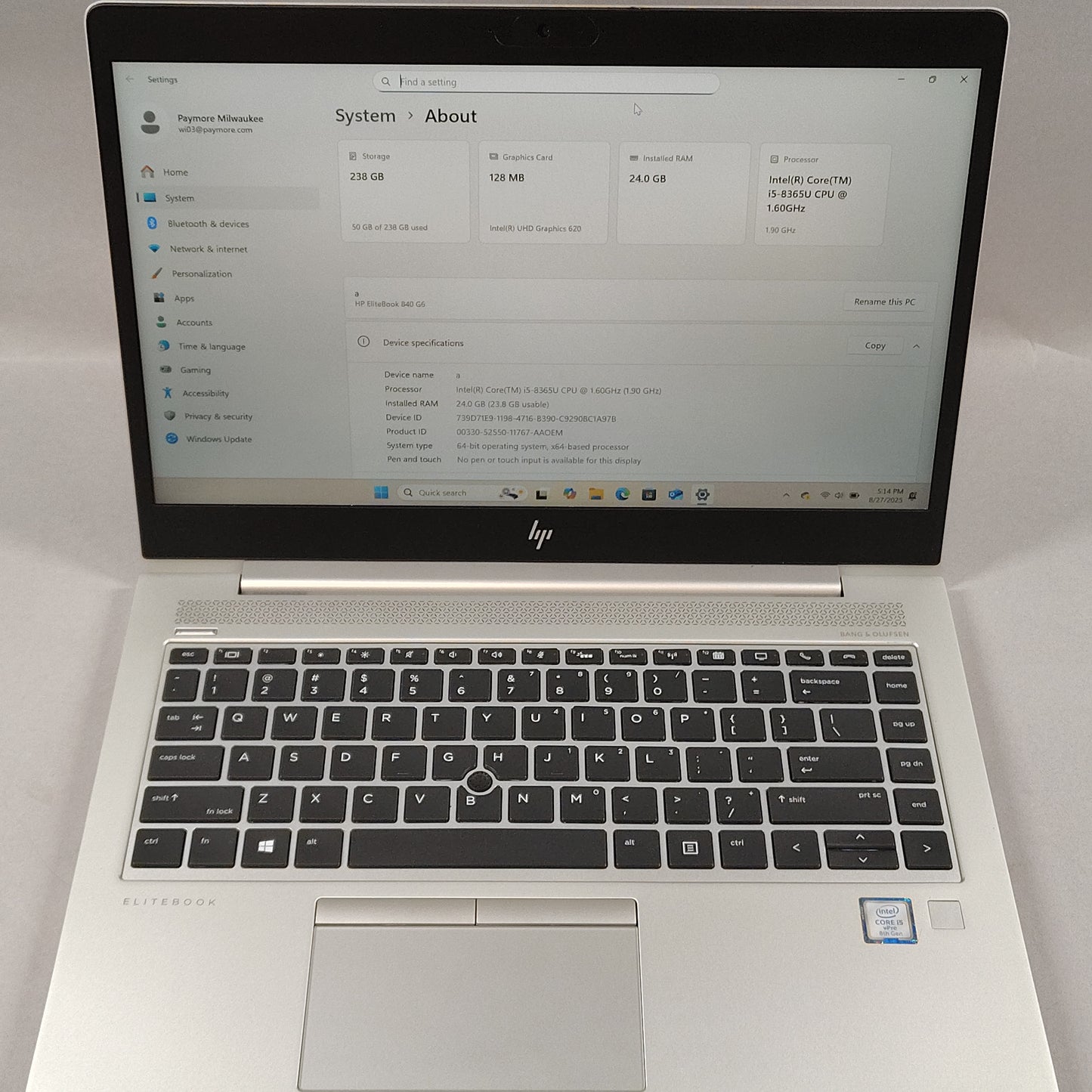 HP elitebook 840 g6 12.5" i5-8365U 1.9GHz 16GB RAM 256GB SSD