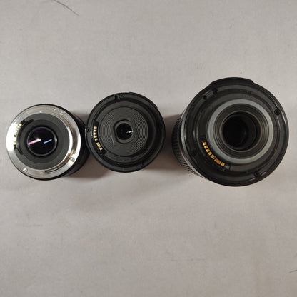Canon EF-S 18-55mm f4-5.6, 55-200mm f4-5.6, 50mm f1.8
