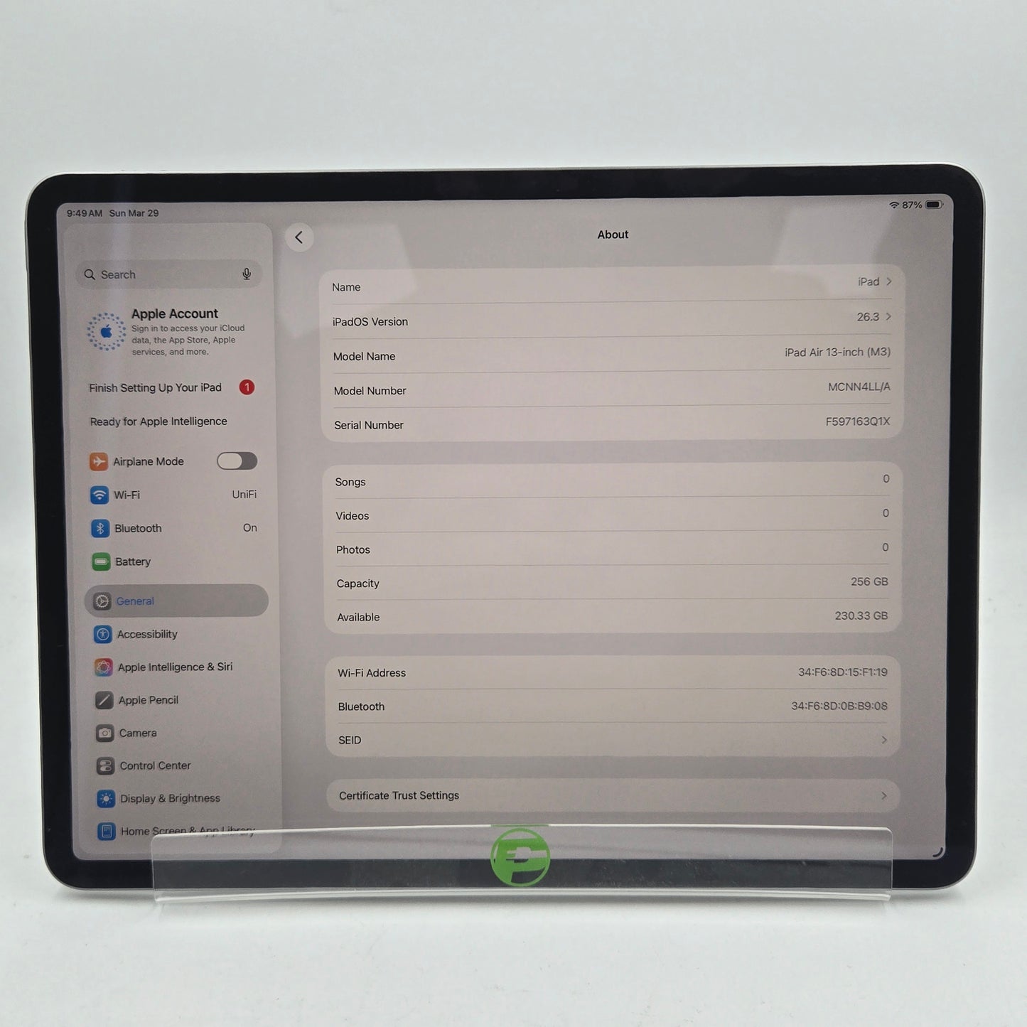 WiFi Only Apple iPad Air 13" M3 256GB Space Gray MCNN4LL/A